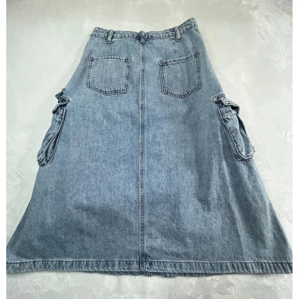 Denim‎ A-Line Skirt Womens 26 Waist Cargo Pockets Heart Buttons - Picture 2 of 6